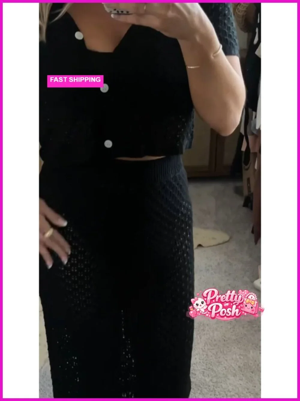 Women Crochet Beach Cover Up Set Knit Crop Top Bodycon Long Skirt 2 Piece